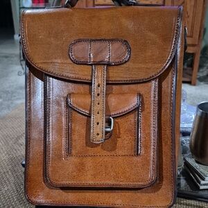 Tan Leather Messenger Backpack